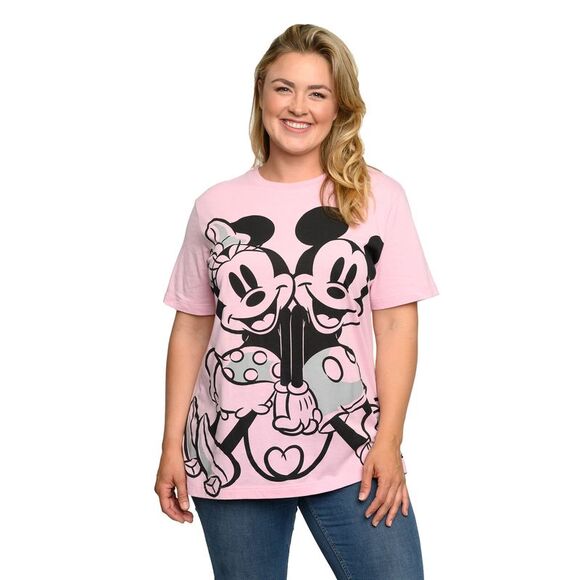New Disney Plus Size Women's Mickey & Minnie Mouse T-Shirt Pink Back To Back - Picture 2 of 6
